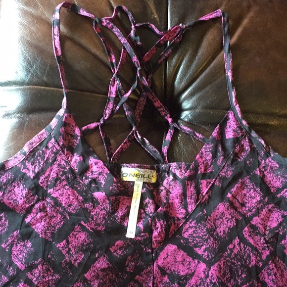 O’Neill Strappy Back Black & Pink chiffon blouse - Picture 2 of 7